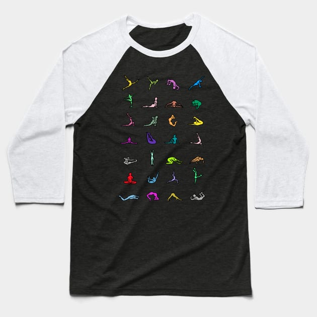 Rainbow Yoga Poses Baseball T-Shirt by notsniwart